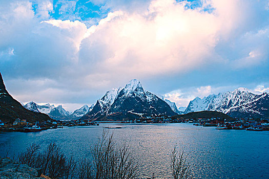 山,场景,瑞恩,罗弗敦群岛,挪威