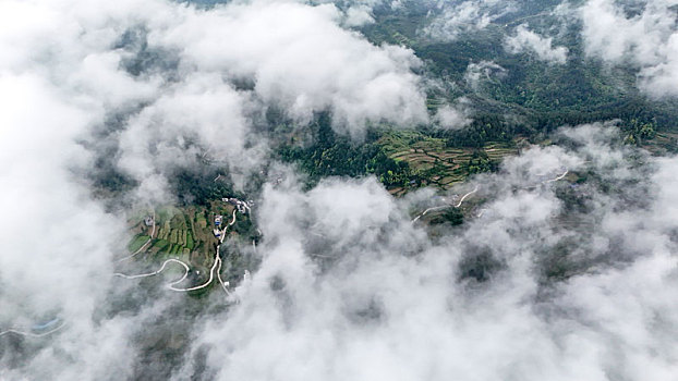 重庆酉阳,绵雨初晴雾满山