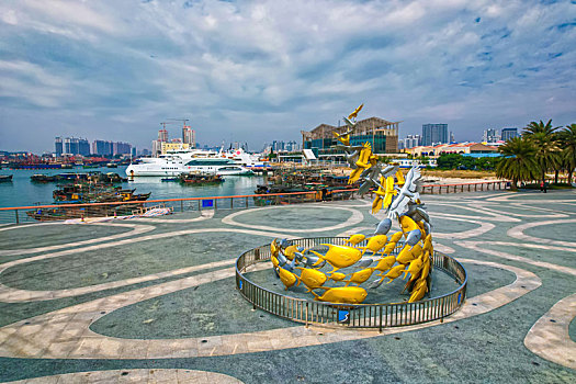 广西北海银滩滨海风光雕塑城市建筑风光航拍