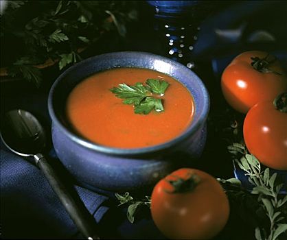 西红柿汤,一个,叶子,装饰