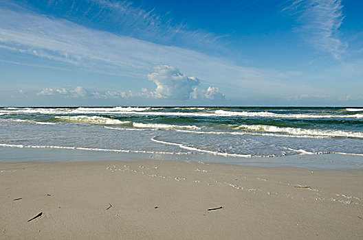 佛罗里达,月牙状,海滩,钥匙,沙子,海洋,海浪,云