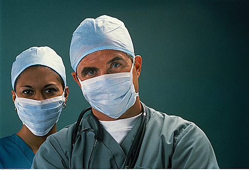 女性,外科,戴着,手术口罩