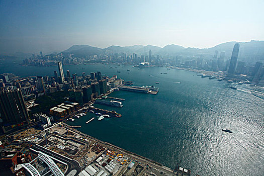 香港,商场,大厦,大楼,建筑,天际100大厦,维多利亚港,港口,轮船,俯视,全景,海港城