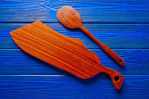 厨师,工具,抹刀,桌子,木板,蓝色,木质背景
