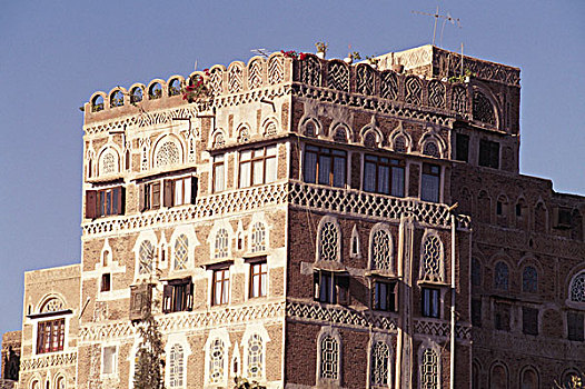 仰视,住宅建筑,萨那,也门