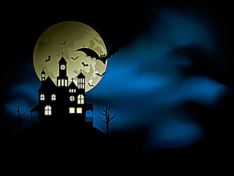 怪异,房子,怪诞,夜空,蝙蝠