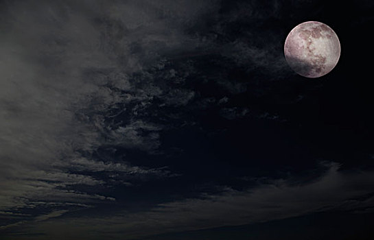满月,夜空,云
