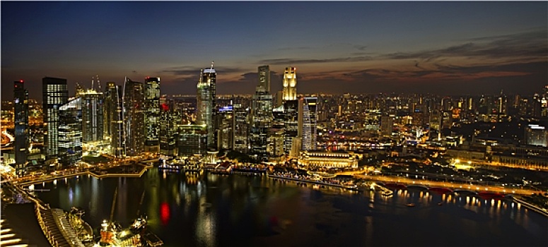 新加坡城,天际线,黄昏,全景