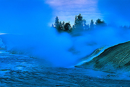 蒸汽,出现,河,上间歇泉盆地,黄石国家公园,怀俄明,美国