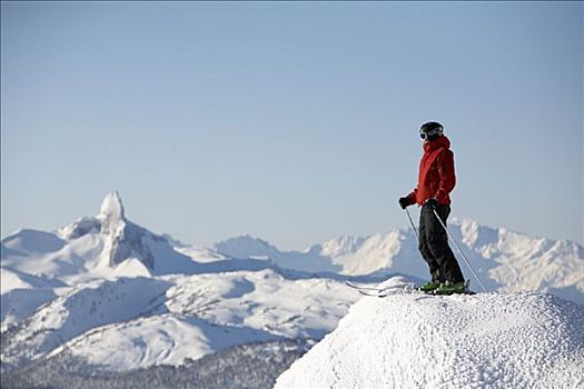 男人,上面,滑雪,山,不列颠哥伦比亚省,加拿大
