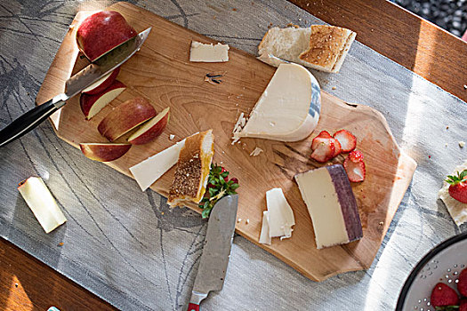 刀,木质,案板,选择,奶酪,苹果,面包