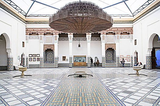 非洲,摩洛哥,玛拉喀什,博物馆,内院