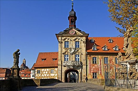 老市政厅,桥,班贝格,上弗兰科尼亚,巴伐利亚,德国,欧洲