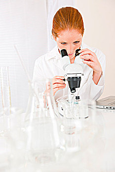 显微镜,实验室,女人,医疗研究,化学家,实验,浅