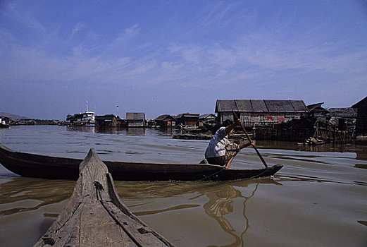 柬埔寨,靠近,收获,漂浮,乡村
