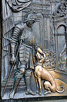 青铜,浮雕,雕塑,贵族,狗,接触,幸运,查理大桥,布拉格,波希米亚,捷克共和国,欧洲