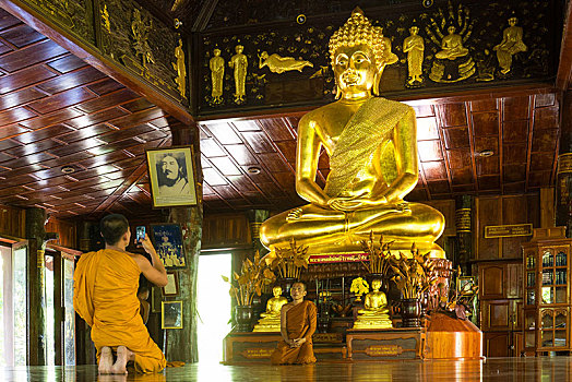 僧侣,正面,金色,佛像,寺院,佛,地区,泰国,亚洲