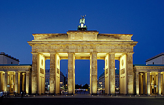 勃兰登堡,大门,夜晚,后面,风景,西部,面对,东方,柏林,德国,欧洲