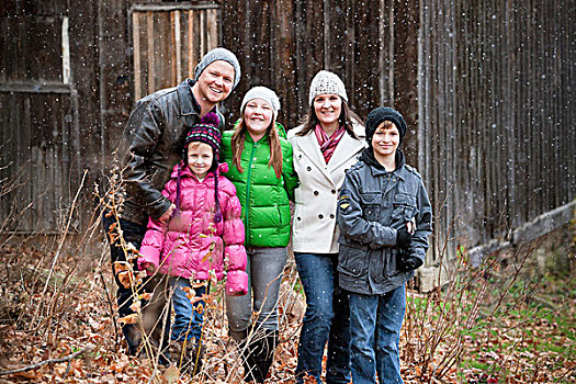 肖像,家庭,下雪,安大略省,加拿大
