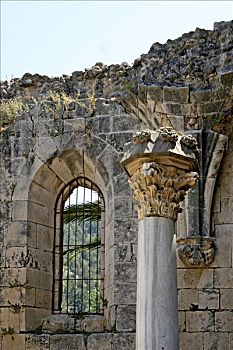柱子,博拉帕斯修道院,凯里尼亚,北方,塞浦路斯,欧洲