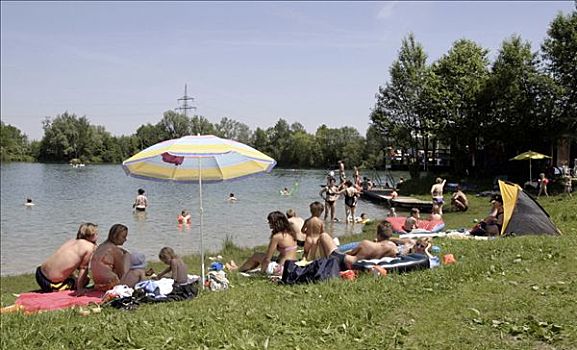 五月,2005年,人,沐浴,湖,慕尼黑