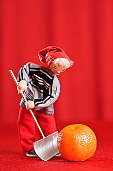 男孩,小雕像,清理,橙色,水果,雪,铲