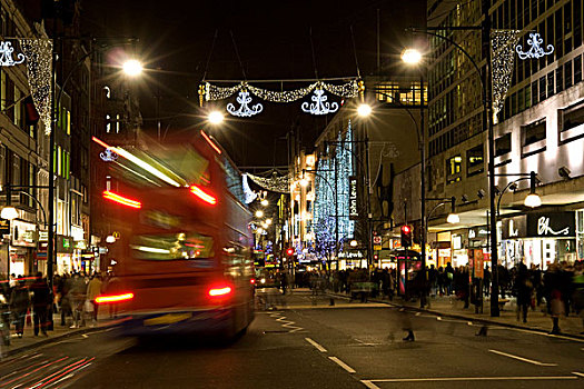 牛津,街道,圣诞节,装饰,夜晚,伦敦,英格兰,英国,欧洲