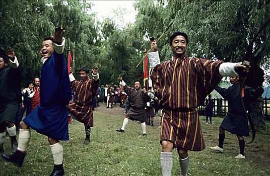 不丹,男人,跳舞,射箭,比赛