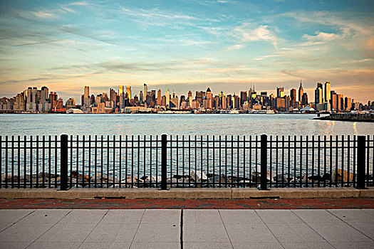 纽约,摩天大楼,市景,日落