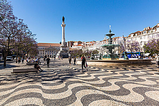 喷泉,纪念建筑,罗西奥,市区,里斯本,葡萄牙
