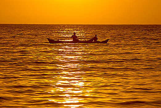 渔民,日落,非洲