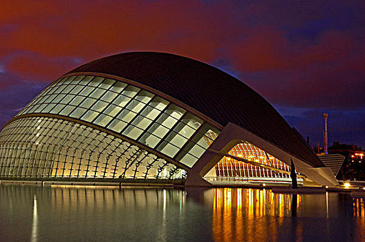 黄昏,艺术和科学之城,瓦伦西亚,西班牙,欧洲