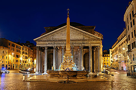 万神殿,夜晚,街道,风景,一个,古老,罗马,建筑,意大利