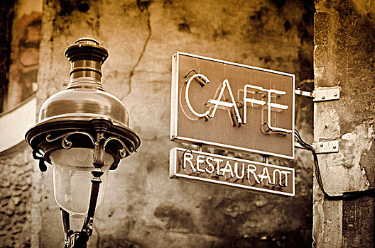 咖啡,标识,灯柱,巴黎,法国