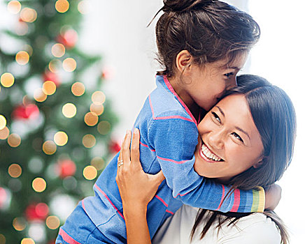 家庭,孩子,圣诞节,圣诞,高兴,人,概念,搂抱,母女