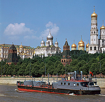 克里姆林宫,风景,莫斯科,河,艺术家,未知