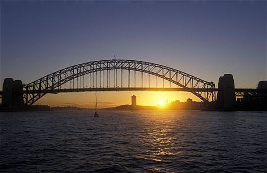 日落,后面,海港大桥,悉尼,新南威尔士,澳大利亚