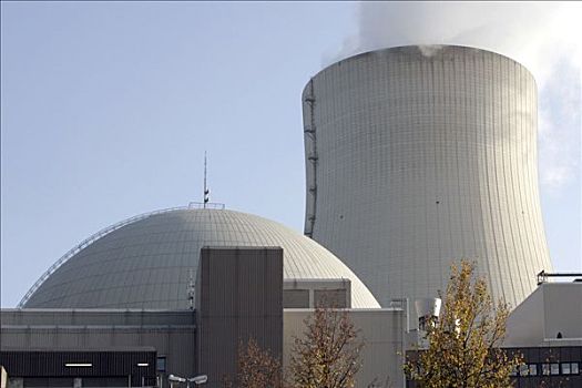核电站,伊萨河,反应堆,建筑,冷却塔,巴伐利亚,德国,欧洲