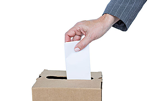 商务人士,放,选票,投票,盒子,白色背景,背景