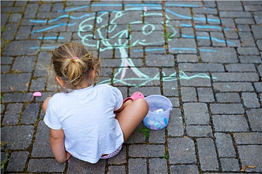 孩子,绘画,街道