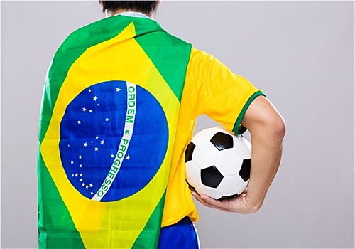 男人,巴西,旗帜,拿着,足球