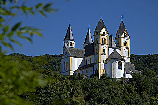教堂,河,靠近,莱茵兰普法尔茨州,德国,欧洲