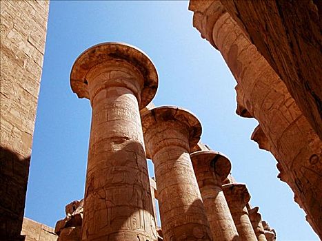 仰视,雕刻,柱子,庙宇,卡尔纳克神庙,路克索神庙,埃及