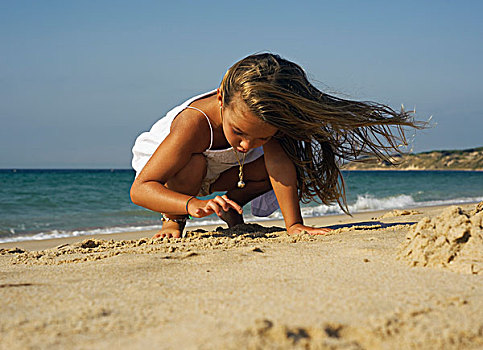 女孩,玩,海滩