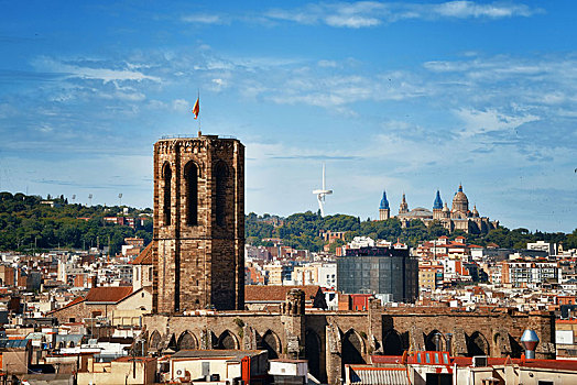 巴塞罗那,屋顶,风景,城市,建筑,西班牙