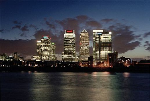 摩天大楼,金融区,金丝雀码头,黄昏,伦敦,英国