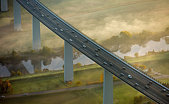 高架桥,上方,交通,雾,秋天,地区,北莱茵威斯特伐利亚,德国,欧洲