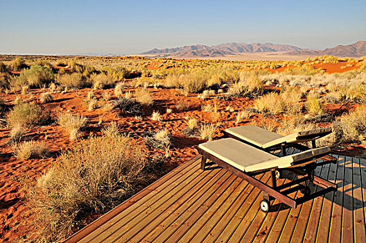 太阳椅,一个,木制屋舍,沙丘,住宿,纳米比沙漠,兰特,自然,自然保护区,纳米布沙漠,纳米比亚,非洲