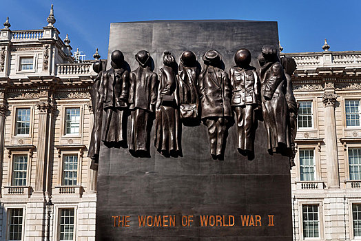 女人,二战,纪念建筑,正面,柜子,写字楼,马,花园,道路,伦敦,英格兰,英国,欧洲