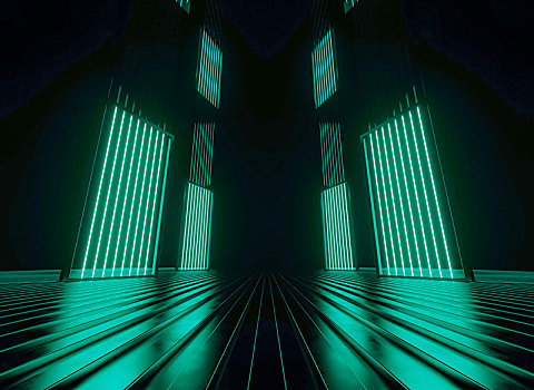 绿色灯光科技感装饰屏风抽象建筑灯光